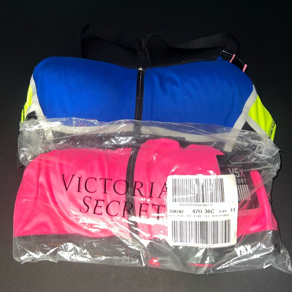 NWT 2 Victoria’s Secret Knockout VSX Wireless Sport Bras Front Zipper Set 36C 🌺